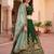 green thread embroidered silk lehenga set choli with dupatta