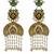 Gold plated kundan temple earrings with pearl tassels & green stone