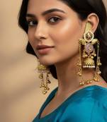Gold plated kashmiri kundan pearl jhumka earrings with pink stone & chain