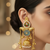Gold plated kashmiri kundan pearl jhumka earrings with mint stone & chain