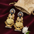 Gold plated kashmiri jhumka earrings with blue kundan pearl drops & antique finish