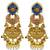 Gold plated kashmiri jhumka earrings with blue kundan pearl drops & antique finish