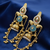 Gold plated kashmiri kundan pearl jhumka earrings with mint stone & chain