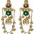 Gold plated kashmiri kundan pearl jhumka earrings with green stone & chain