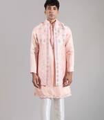 Pink embroidered crepe nehru jacket set