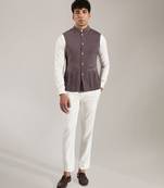 Grey plain velvet nehru jacket