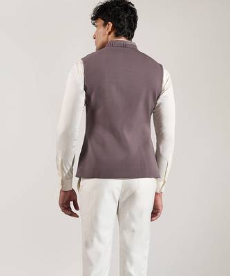 Grey plain velvet nehru jacket 4