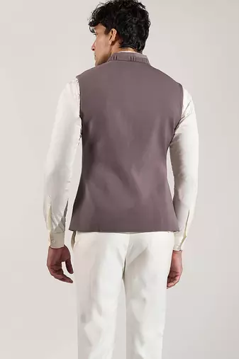 Grey plain velvet nehru jacket