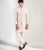 Pink embroidered raw silk Bandgala Set