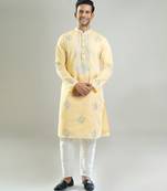 Yellow embroidered crepe kurta pajama