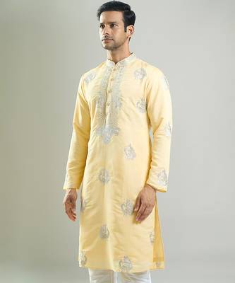 Yellow embroidered crepe kurta pajama 2