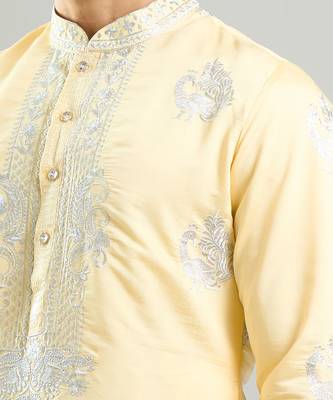 Yellow embroidered crepe kurta pajama 3