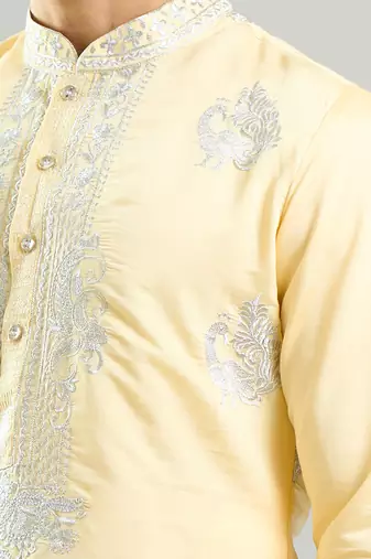 Yellow embroidered crepe kurta pajama