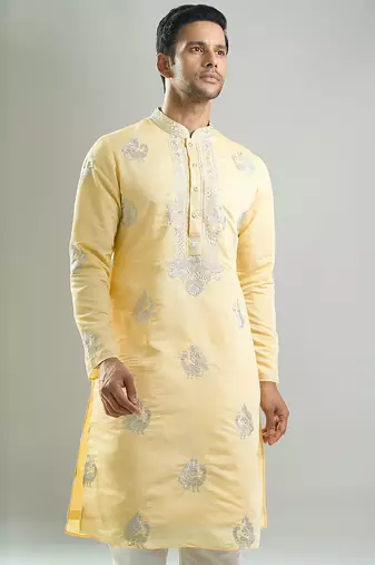 Yellow embroidered crepe kurta pajama