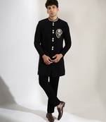 Black embroidered velvet Bandgala Set