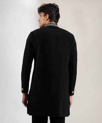 Black embroidered velvet Bandgala Set 5