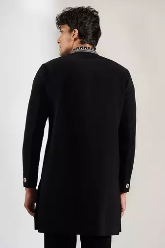 Black embroidered velvet Bandgala Set