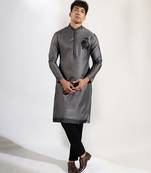 Grey embroidered cotton silk kurta pajama