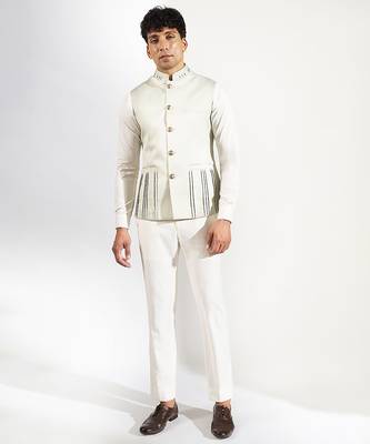 Green plain velvet nehru jacket 1