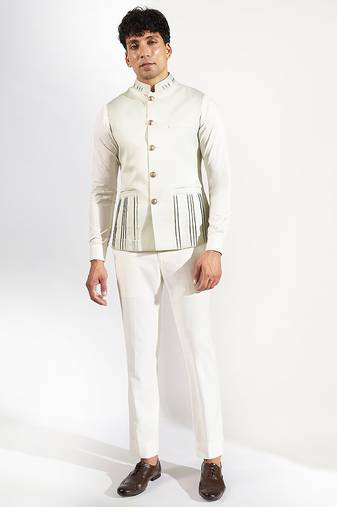 Green plain velvet nehru jacket