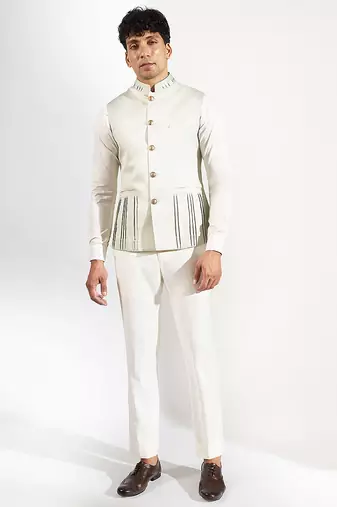 Green plain velvet nehru jacket