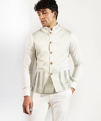 Green plain velvet nehru jacket 2