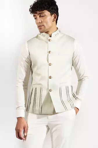 Green plain velvet nehru jacket