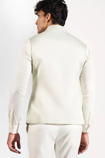 Green plain velvet nehru jacket