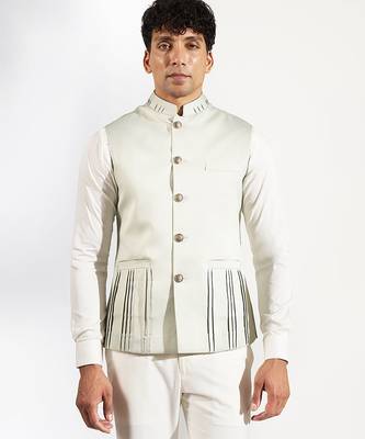 Green plain velvet nehru jacket 4