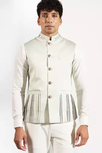 Green plain velvet nehru jacket