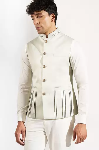 Green plain velvet nehru jacket