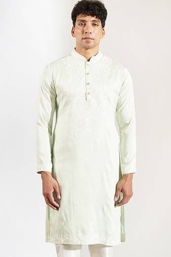 Green embroidered crepe kurta pajama