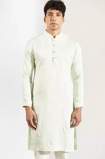 Green embroidered crepe kurta pajama