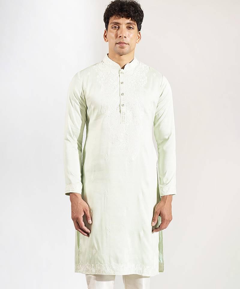 Green embroidered crepe kurta pajama