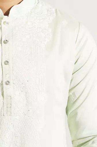Green embroidered crepe kurta pajama