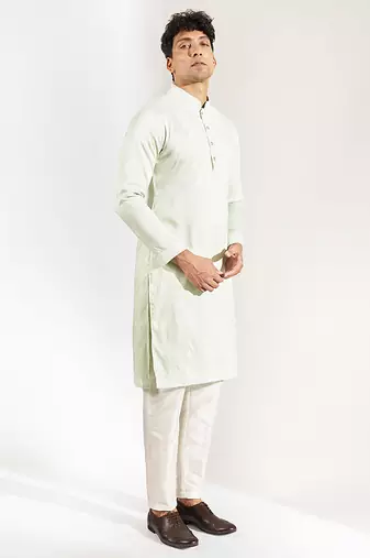 Green embroidered crepe kurta pajama
