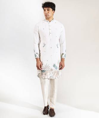 White embroidered crepe kurta pajama 1