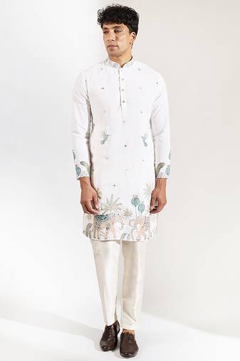 White embroidered crepe kurta pajama