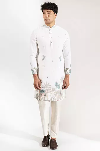 White embroidered crepe kurta pajama