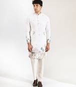 White embroidered crepe kurta pajama
