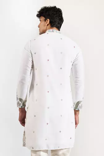 White embroidered crepe kurta pajama