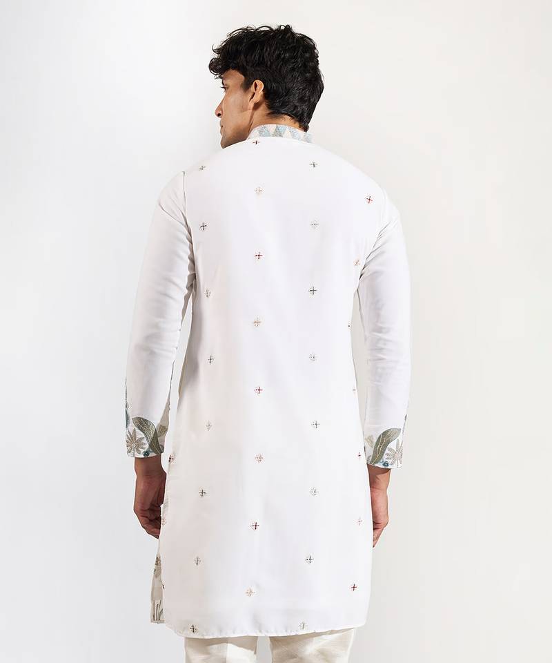 White embroidered crepe kurta pajama