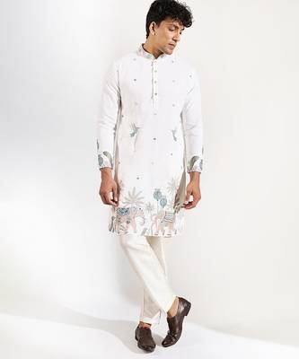 White embroidered crepe kurta pajama 3