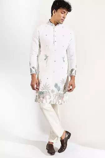 White embroidered crepe kurta pajama