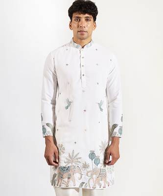 White embroidered crepe kurta pajama 4