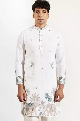 White embroidered crepe kurta pajama
