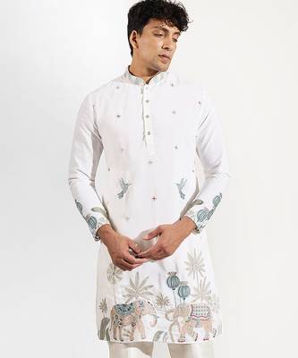 White embroidered crepe kurta pajama 5
