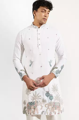 White embroidered crepe kurta pajama