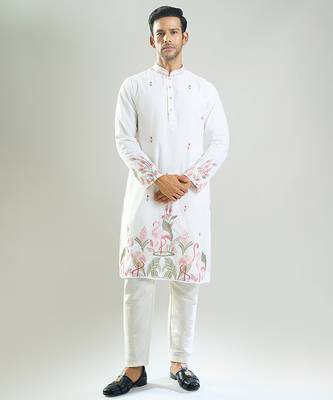 White embroidered crepe kurta pajama 1