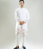 White embroidered crepe kurta pajama